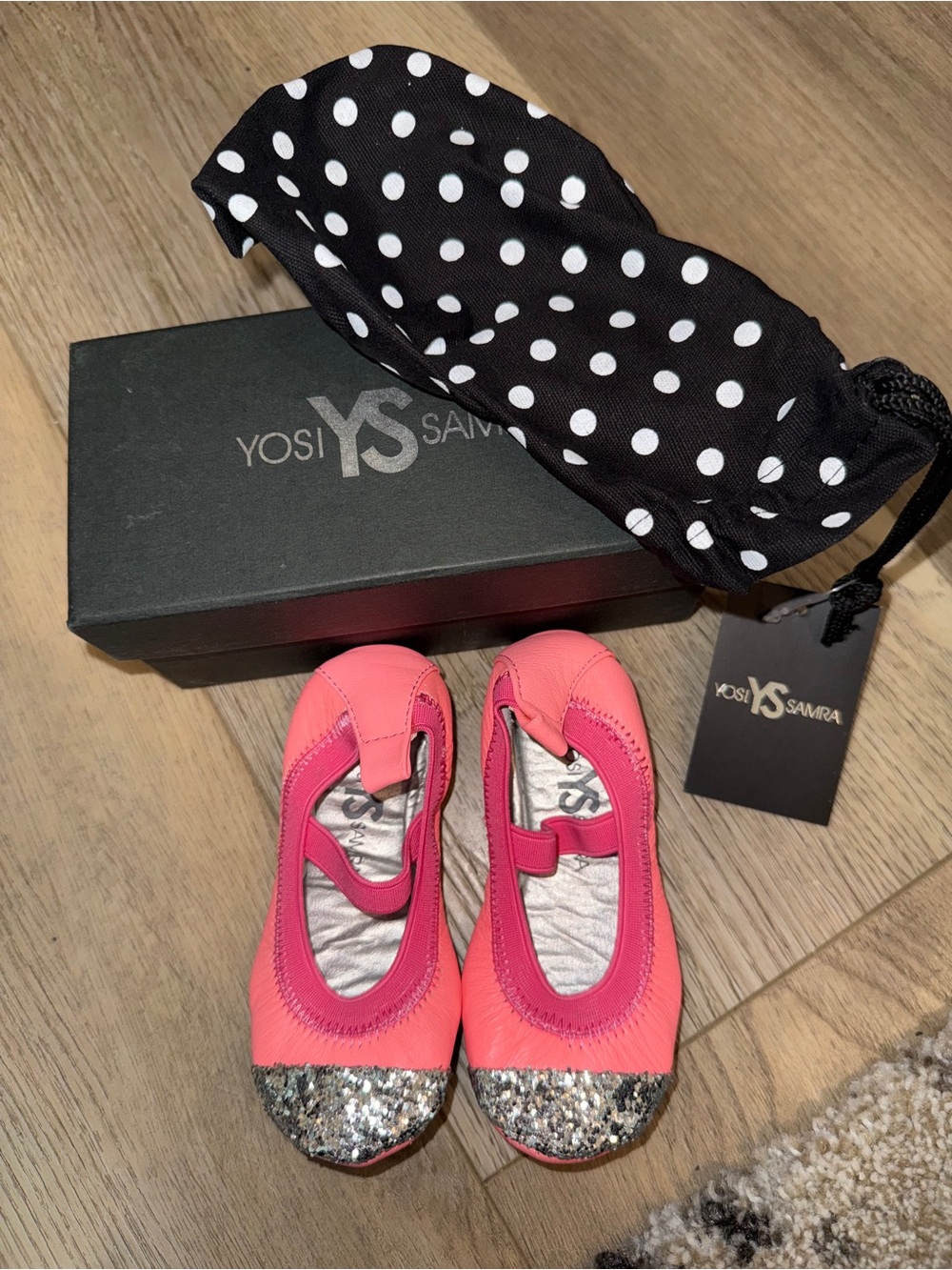 Yosi Samra Baby Pink Glitter Toe Ballet Flats